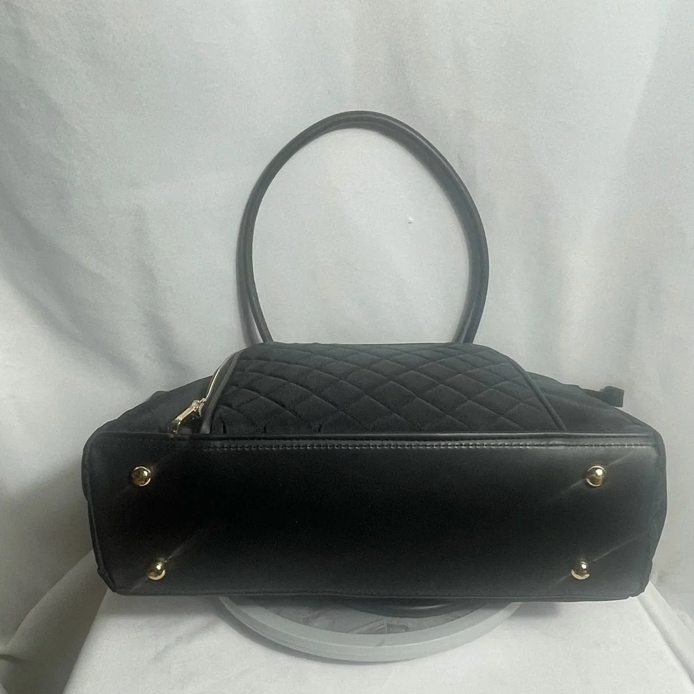 Ellen Tracy Black Nylon Tote Bag Quilted Pocket Large Zip Shoulder Bag